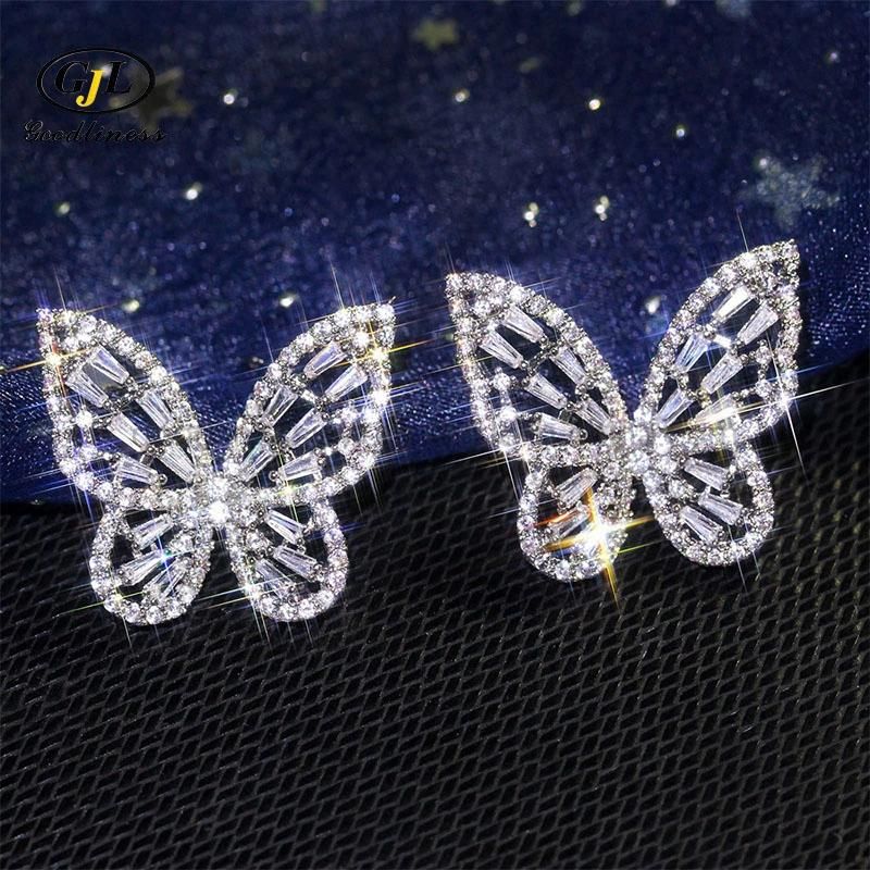 Dainty Gold Chain Rhinestone Silver Crystal Butterfly Necklace for Women