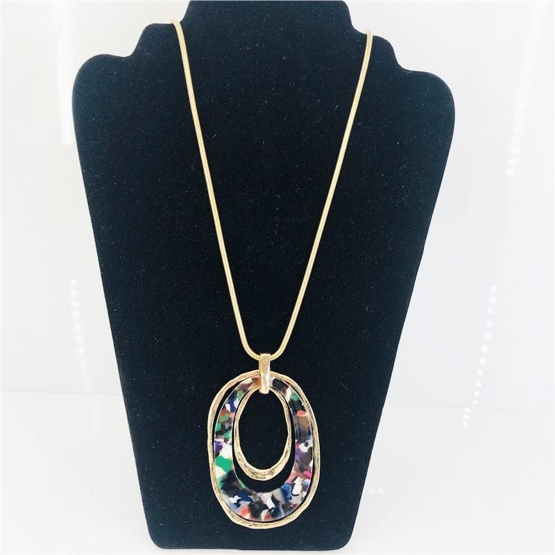 Costume Jewelry Rainbow Color Big Oval Pendant Resin Necklace