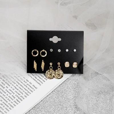 Simple Basic 6 Pairs Stud Earring with Crystal Pearl Stud Coin Drop Stud Earrings for Fashion Accessories