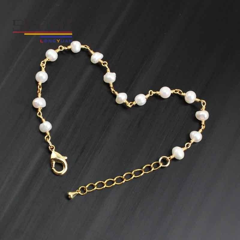 Initial Gold Plated Beaded Chain Women String Freshwater Pearl Bracelets