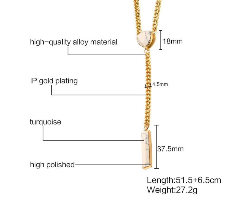 Natural Stone Circle Rectangle Turquoise Pendant Necklace