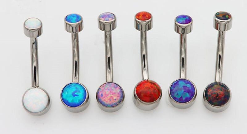 ASTM F136 G23 Titanium Double Opals Internal Thread Navel Ring Navel Button Opal Stone Navel Nail Body Piercing Jewelry Tpn012op