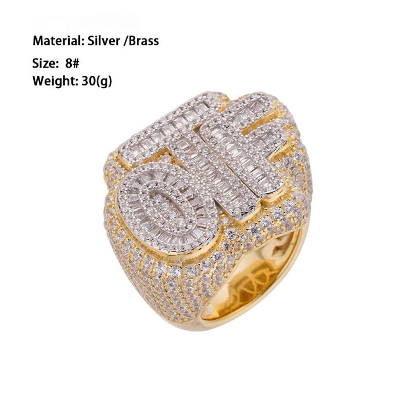 Wholesale Rapper Hip Hop Punky Two Tone Color Iced out CZ Baguette Letter Ring