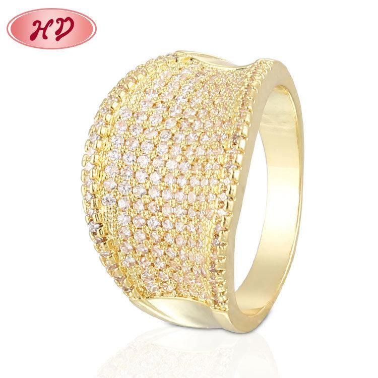 Wholesale Jewellery Fashion 18K Gold Plated Latest Design Made Women Wedding Rings with Zircon
