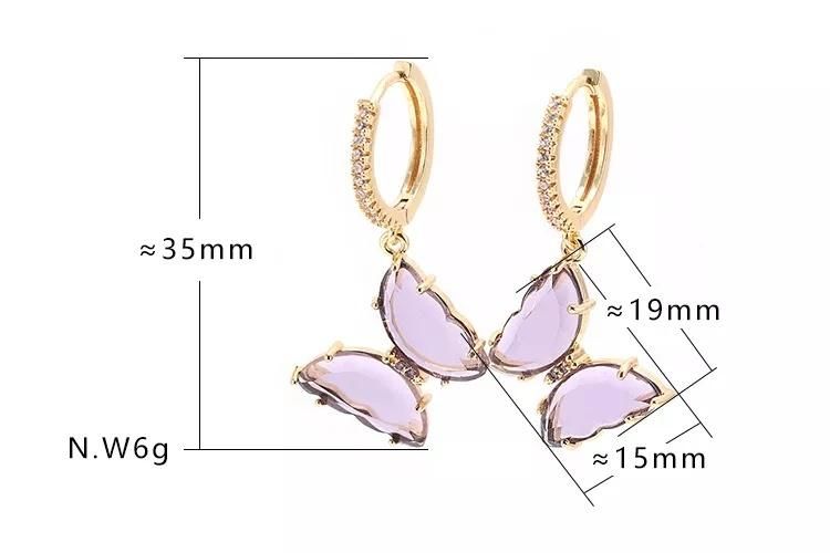 Fashion Jewelry Butterfly Pink Glass Drop Earrings Butterfly Earrings