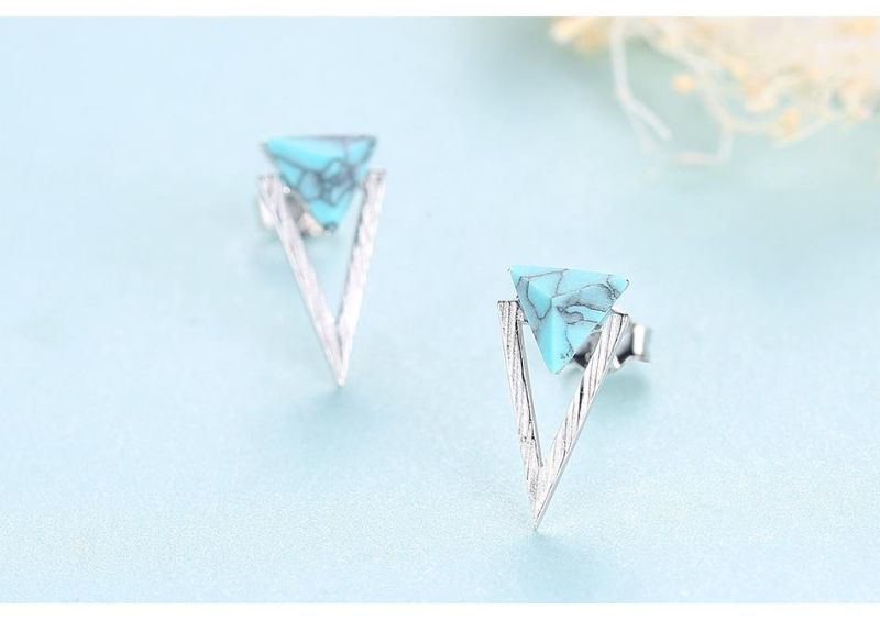 Triangle Inlaid Zircon Gold-Plated Silver Earrings Stud