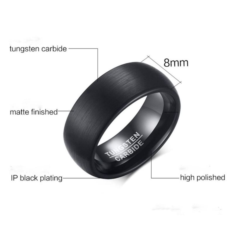 Wholesale Jewelry 8mm Brushed Tungsten Steel Ring Black Trendy Men′s Tungsten Steel Jewelry Tst8251
