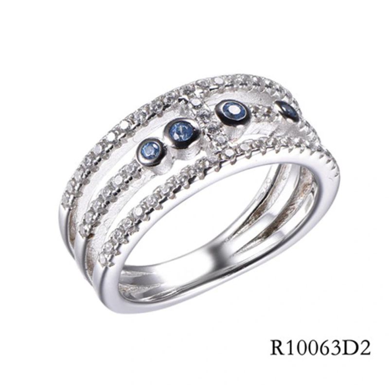 Fashion Line Style Silver CZ with Bezel Setting Ring