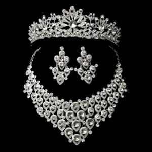 Glitter Alloy Rhinestone Necklace Earrings Set Bridal Jewelry Set