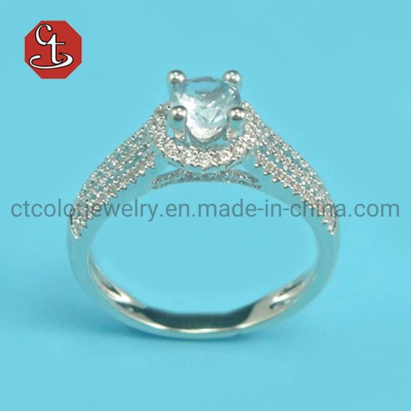 Female Wedding Engagement Silver Ring With Round Cubic Zirconia Exquisite Jewelry