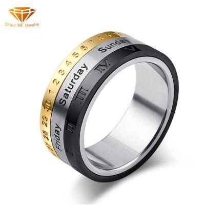 Factory Wholesale Body Jewelry Surgical Steel Calendar Ring Roman Numeral Time Ring Jewelry Ring for Men SSR2076