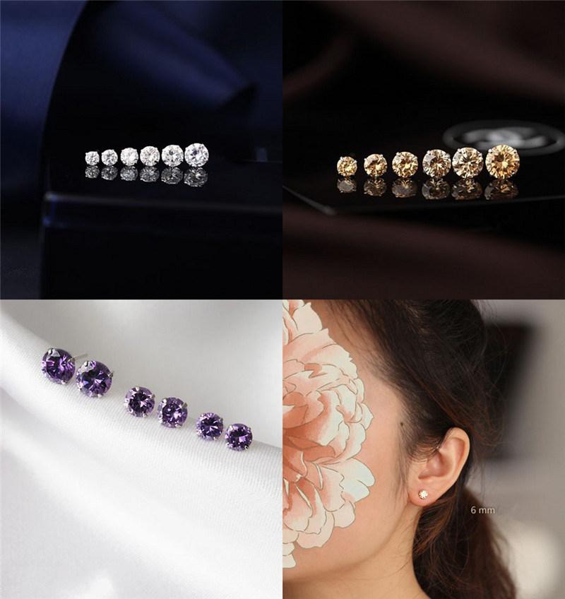 Zircon Drill 925 Sterling Silver Stud Earrings Women Fashion Jewelry