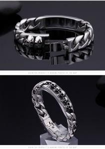 Fashion Jewelry Men &#160; Double Skull &#160; Clasp Stainless Steel Chain Men Bracelet