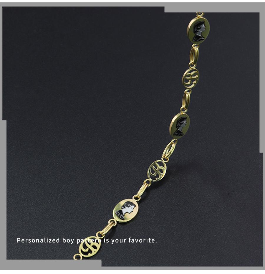 Stainless Steel Jewelry Hollowed out Handmade 18K Gold Boy Pattern Bracelet