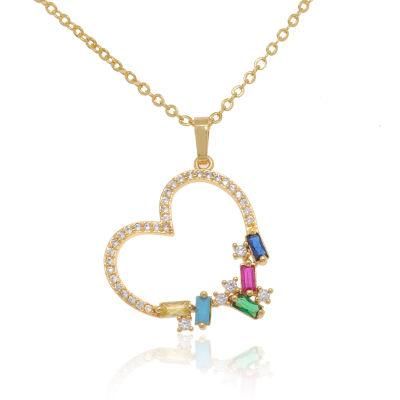 Wholesale Colored Zircon Heart Shape Girls Fashion Jewelry Necklace