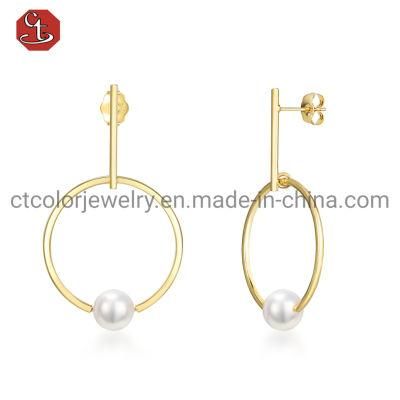 Fashion Custom Jewelry Natural Freshwater Pearl Stud Earrings 925 Silver Jewelry Gold Plated Earrings