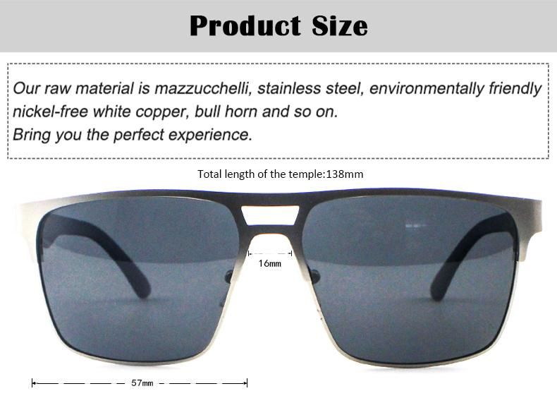 Square Custom Logo Ready Fashion Metal Frame Polarized Men Sunglasses
