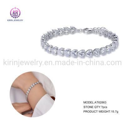 Custom 925 Sterling Silver CZ Heart Bracelet Luxury Crystal Heart Charm Cuff Bracelet Women Adjustable Crystal Diamond Bracelets