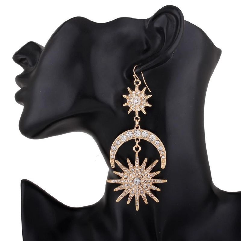 New Six-Pointed Star Earrings Fashion Exaggerated Sun Moon Alloy Earrings