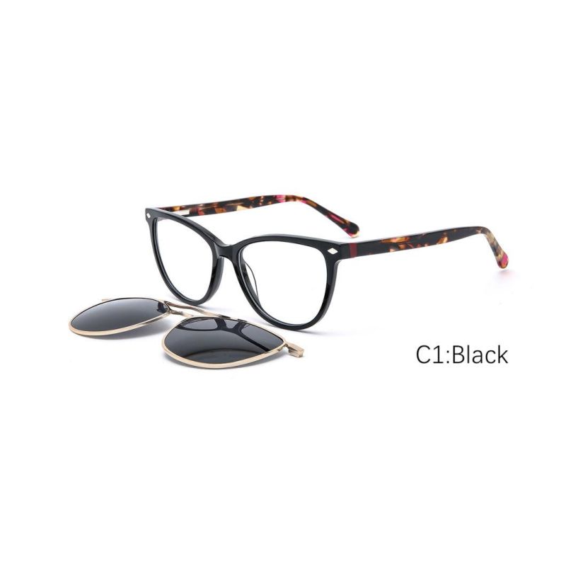Lady Full Clip on Acetate Optical Frame Wholesale Tac UV 400 Polarized Magnetic Sunglasses