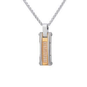 Gold-Plated Stainless Steel Diamond Square Pendant Necklace