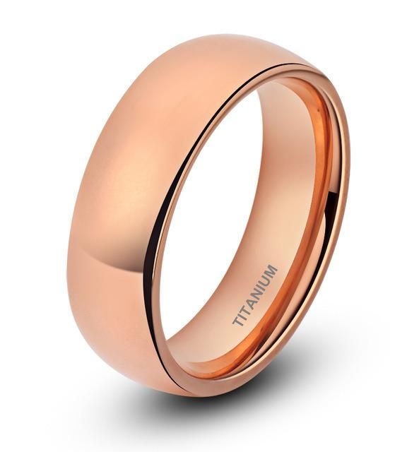 High Polished Rose Gold Plated Titanium Ring for Men