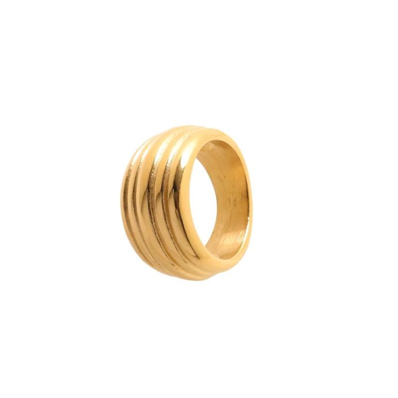 Fadeless Free Waterproof Jewelry 18K Gold Plated Stainless Steel Wood Grain Ring