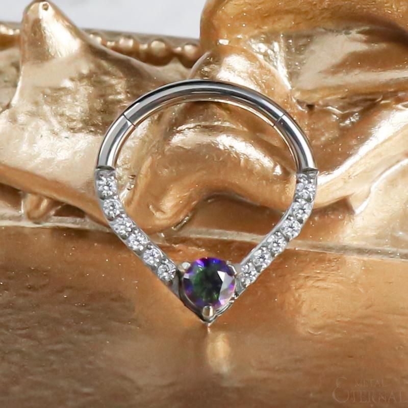 Eternal Metal ASTM F136 Titanium Teardrop Hinged Segment Hoop Rings with Rainbow Stone Jewelry Piercing