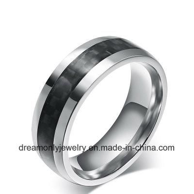 Custom New Fashion Men&prime;s Ring Steel Ring Carbon Fiber Inlay
