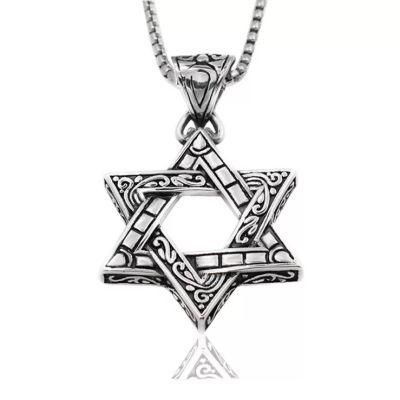 Stock Pendant Men&prime;s Stainless Steel Gothic Biker Hexagonal Star Necklace Punk Rock Silver