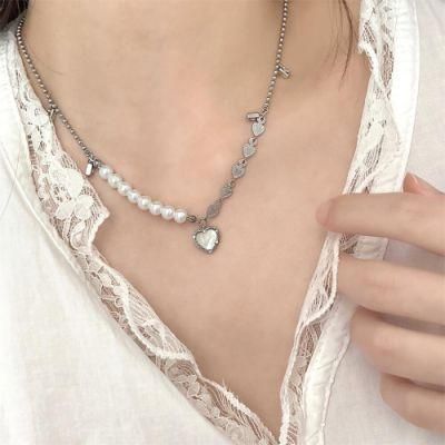 French Retro Shell Heart Pendant Pearl Pendant Necklaces for Women