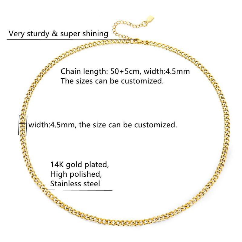 Stainless Steel Chain Nk Chain Grinded 2 Surfaces 4.5mm Wide 14/18K Gold Plated