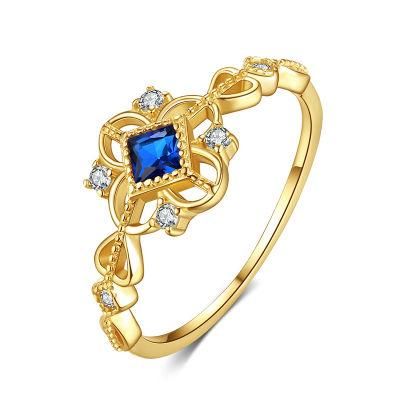 925 Sterling Silver Ring Fashion Blue Zircon Tail Ring Women 14K 18K Gold Plated Wholesles Jewelry