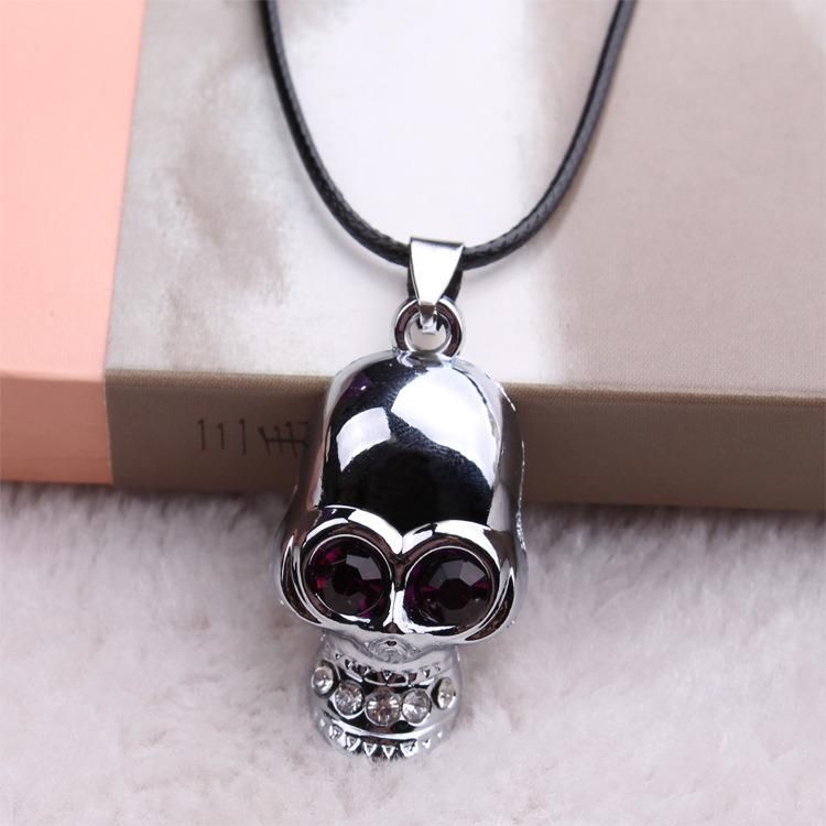 Men Halloween Alloy States Domineering Full Crystal Stone Skull Necklace