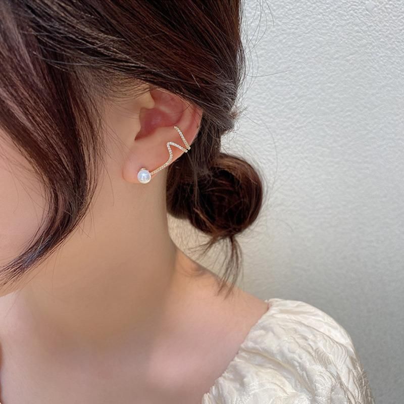 Fashion Rhinestone Pearl Ear Bone Clip Earrings Jewelry