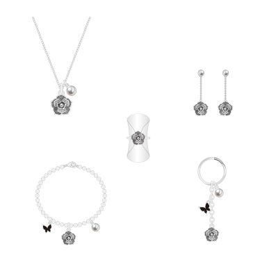 ODM Classic Black and White Flower Pattern Jewelry Set