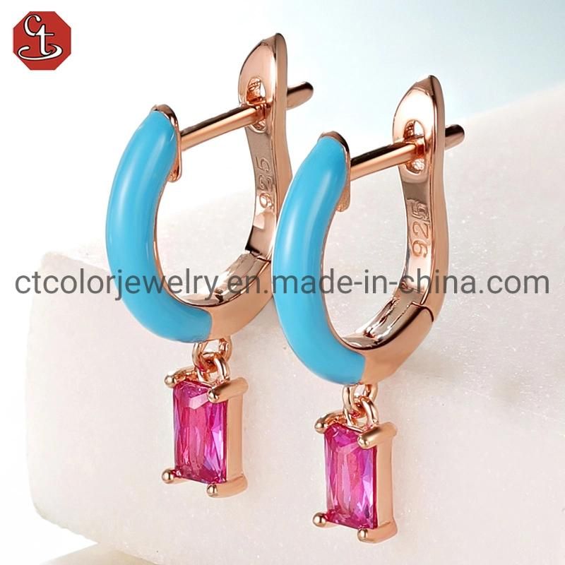 Color Enamel Natural Gemstone 925 Sterling Silver Stud Earrings