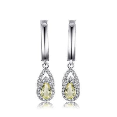Gemstone Jewelry Elegant Genuine Lemon Quartz Dangle Earrings Sterling Silver Jewelry