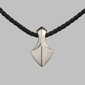 Large Arrowhead Stainless Steel Leather Chain Necklace Palladium &amp; Black Woven Necklace
