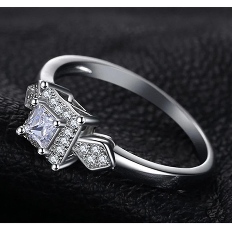 Princess-Cut Cubic Zirconia Wedding Woman Fashion Finger Ring 925 Sterling Silver Wholesale