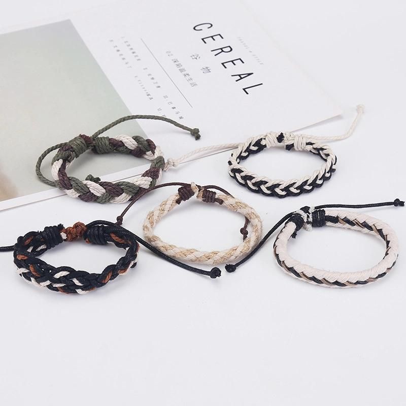Leather Braided Bracelets for Men Wrap Wood Beads Bracelet Woven Ethnic Tribal Rope Wristbands Bracelets Set Adjustable