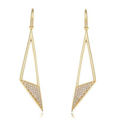 latest Design 14K Gold Plated 925 Sterling Silver Triangle Charm Hanging Earrings for Women