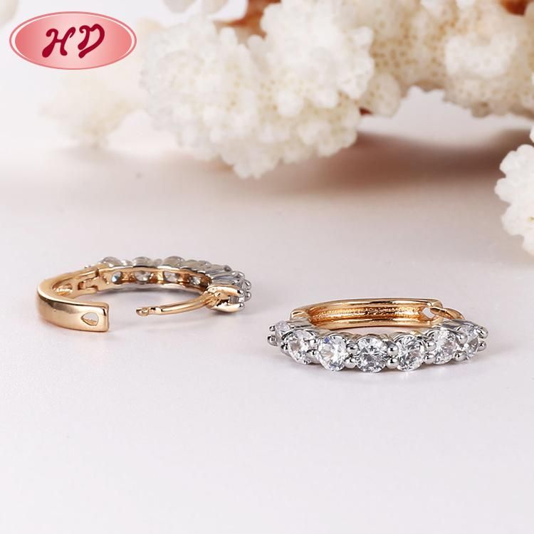 Women Fashion Costume Jewelry 14K 18K Gold Plated Imitation Huggie Hoop Earring with CZ Pearl