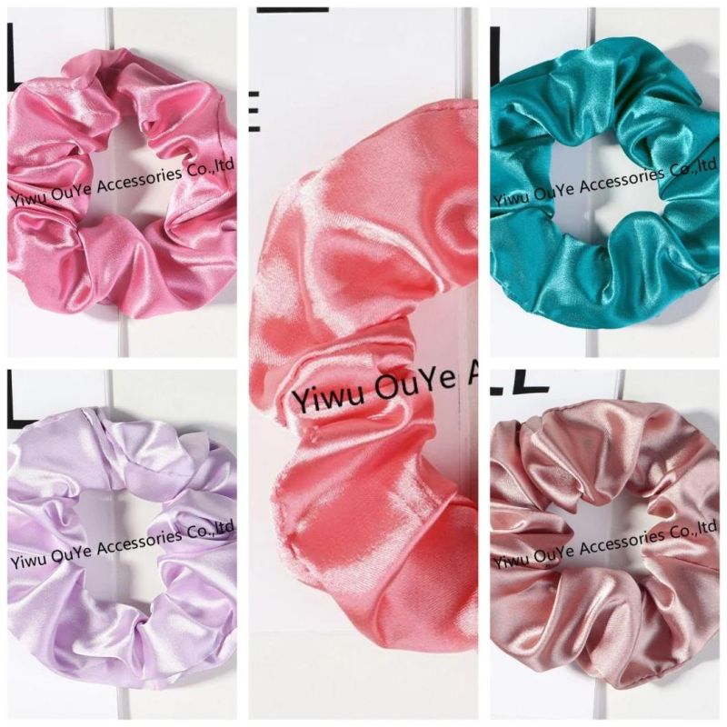 Stock Customized Solid-Color Satin Hair Accessories Hair-Ring Elastic Scrunchies Hairbands