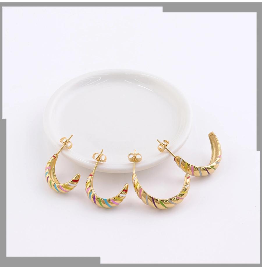 Curved Stitching Casual Geometric Spiral Pattern Women′ S Color Enamel Earrings