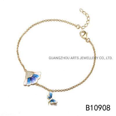 Blue Enamel Seashell Over Sterling Silver Adjustable Bracelet