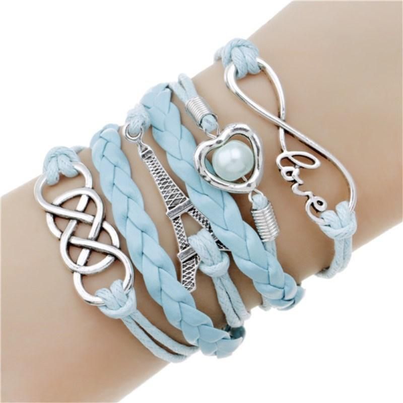 Fashion Women Jewelry Eiffel Tower Geometric Charm Bracelets Leather Bracelet