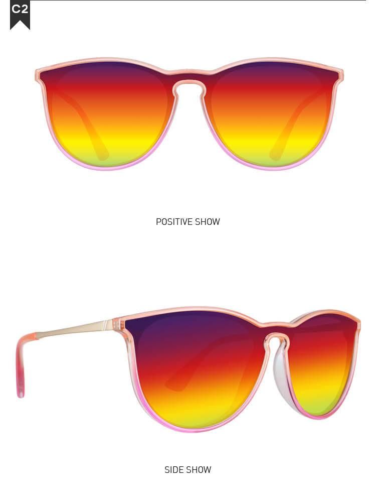 Wholesale Fashion Sunglasses UV400 Round Bright Mirror One-Piece Lens