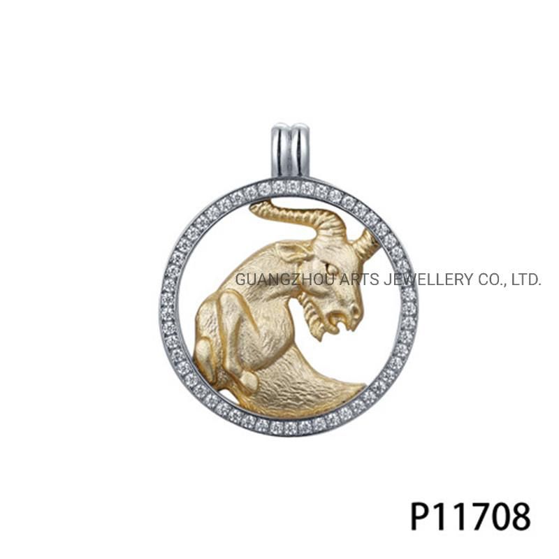 Gold Plating Horoscope Symbols in The Round Silver Pendant