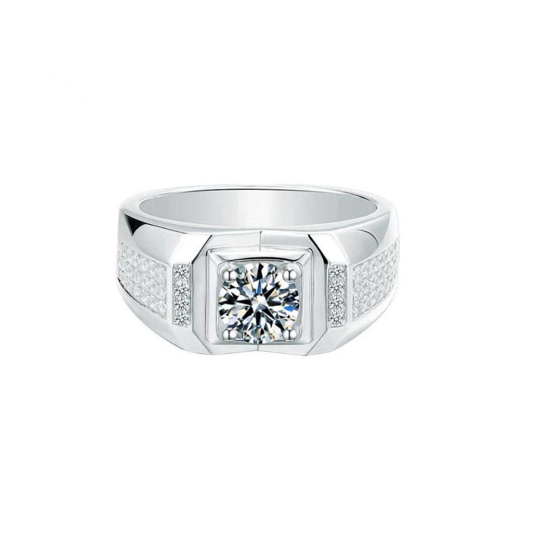 925 Sterling Silver Classic 1.0CT Moissanite Men′s Ring D Color Round Cut Engagement Anniversary Ring for Men Birthday Gift